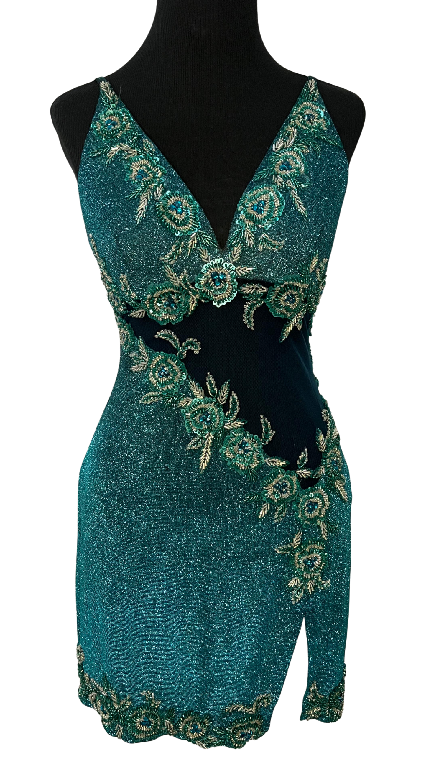 Vestido Curto Recortes Bordado Malha Pretty Shine Verde - PatBo