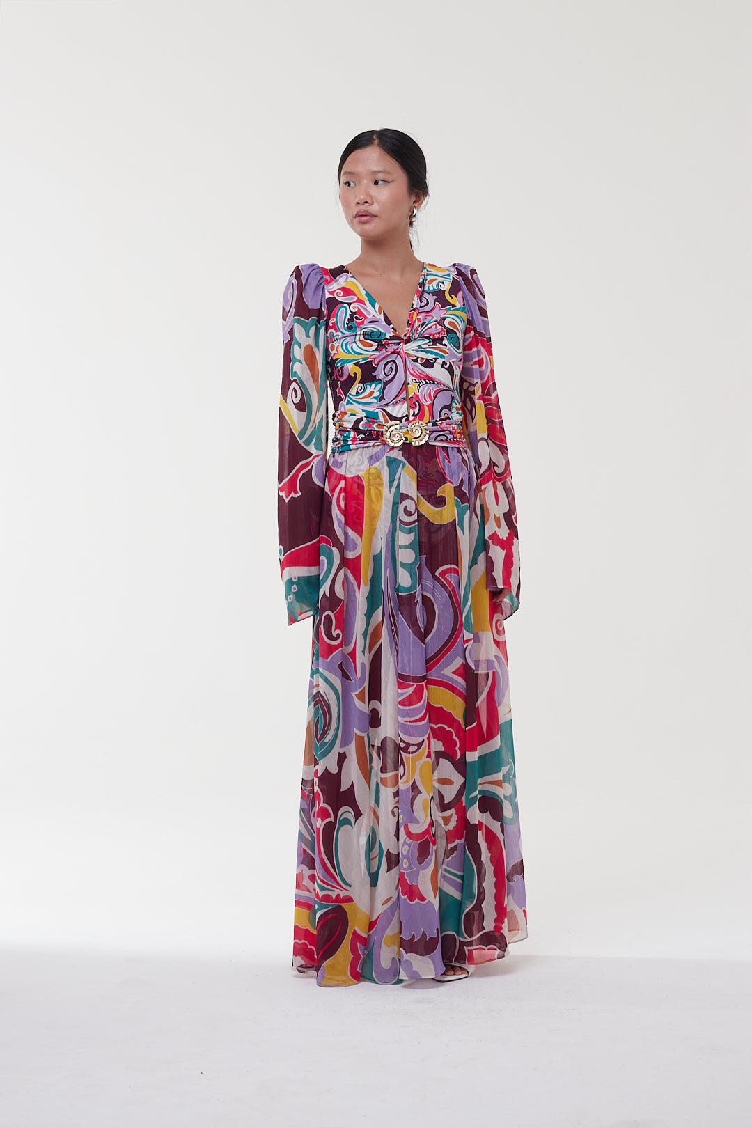 Vestido Longo Franzido Tokyo Multicolor – PatBo