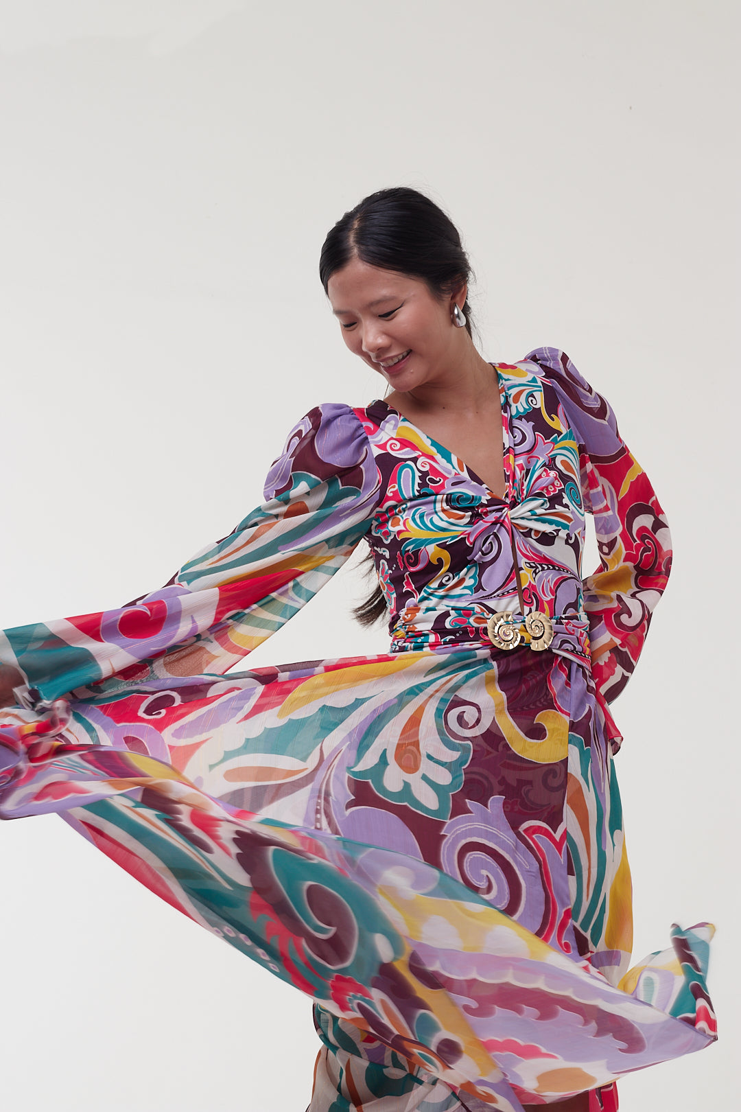 Vestido Longo Franzido Tokyo Multicolor – PatBo