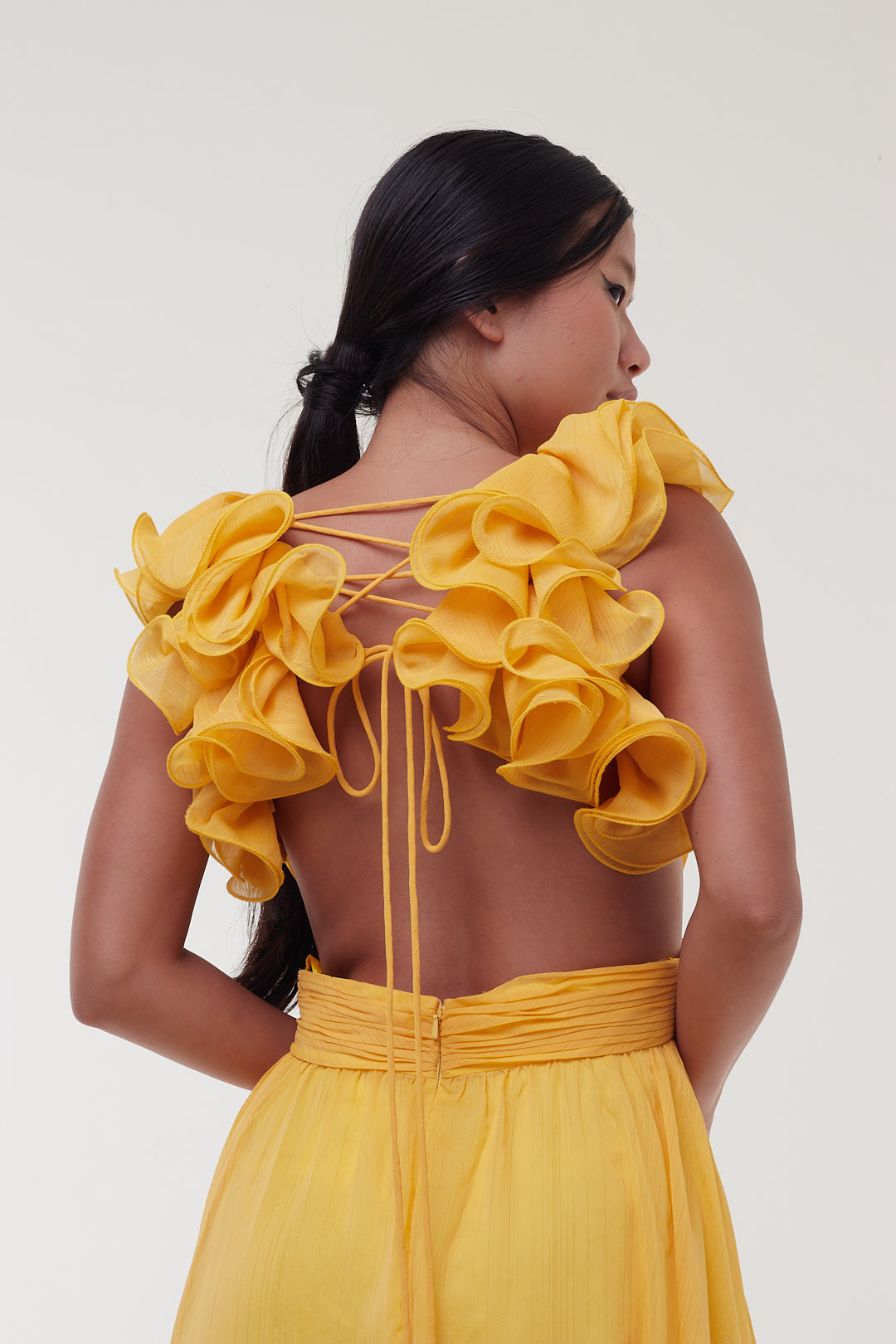 Vestido Amarelo Festa Flores 3D - Mac Duggal
