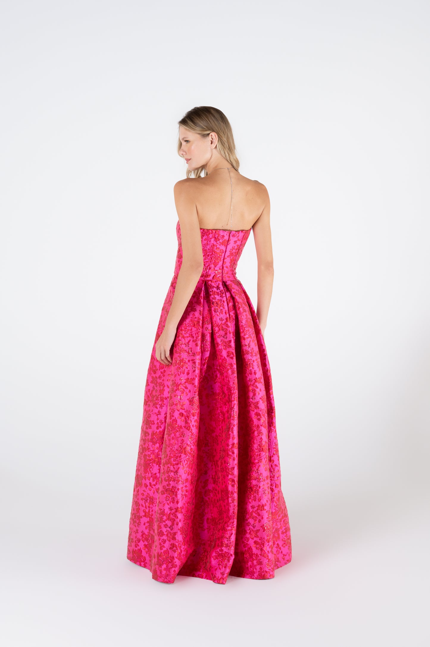 Vestido Romance em Fúcsia Jacquard