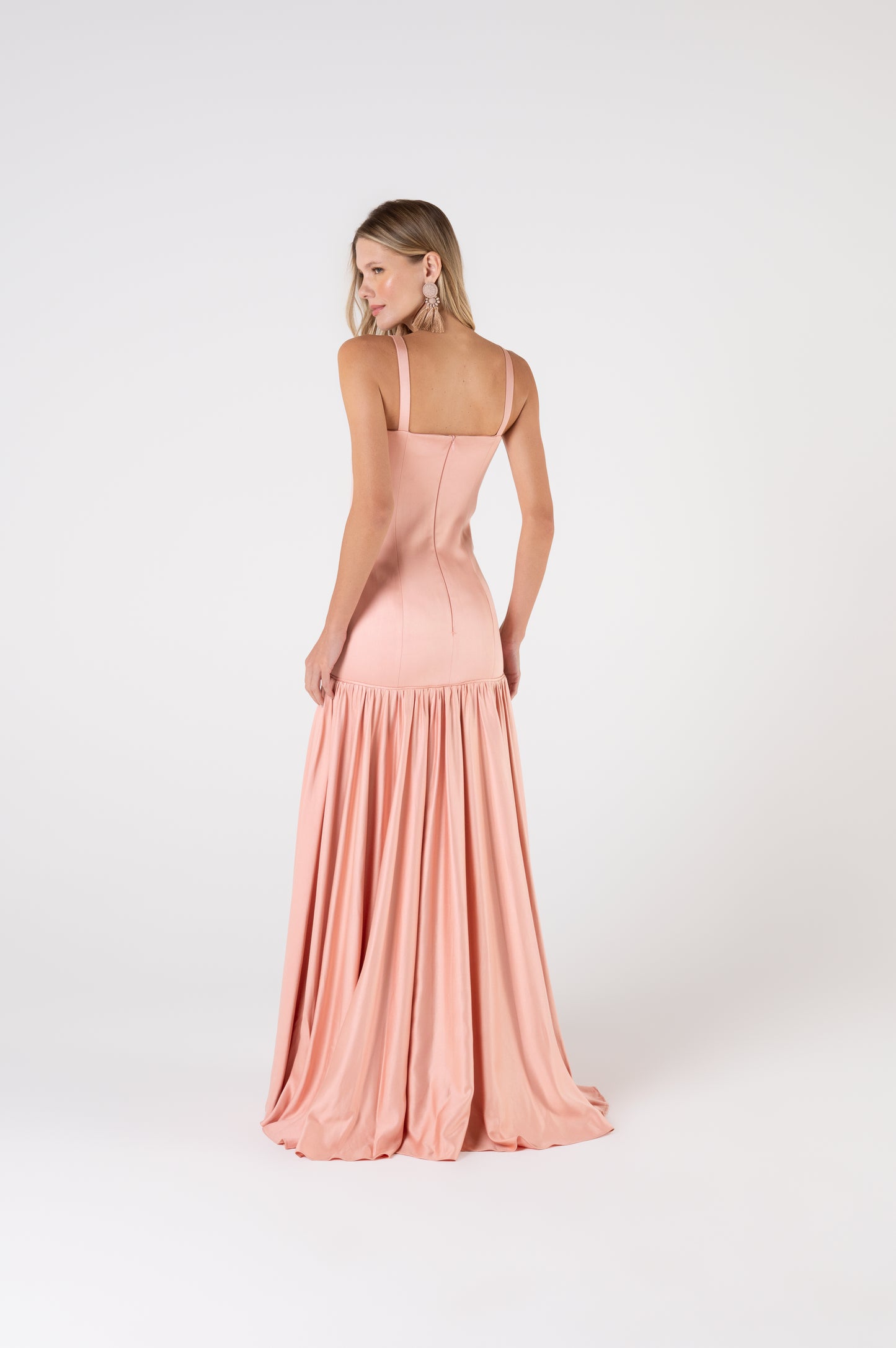 Vestido Madeleine em Cetim Pêssego - Candy Brown