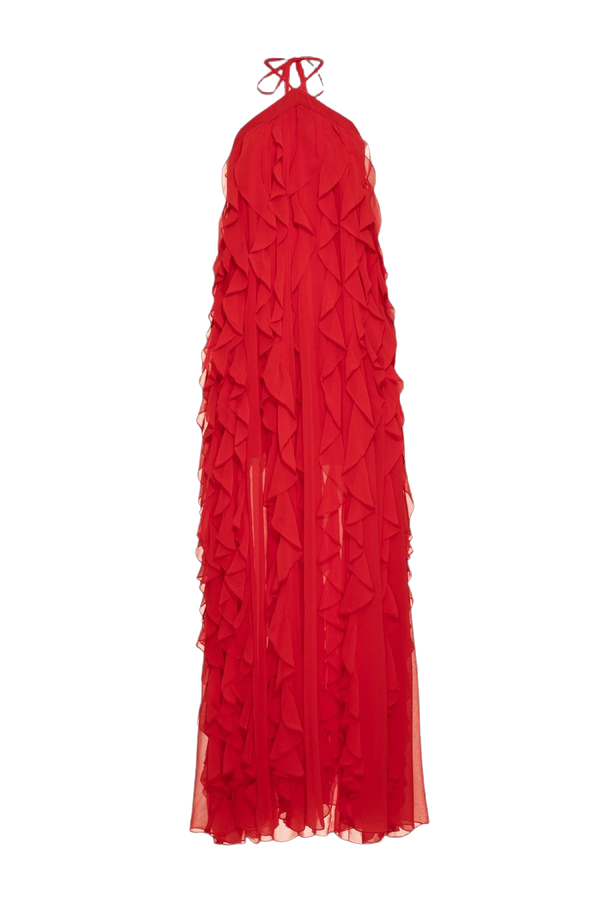 Vestido Longo Frente única Babados Silky Vermelho Intenso - PatBo