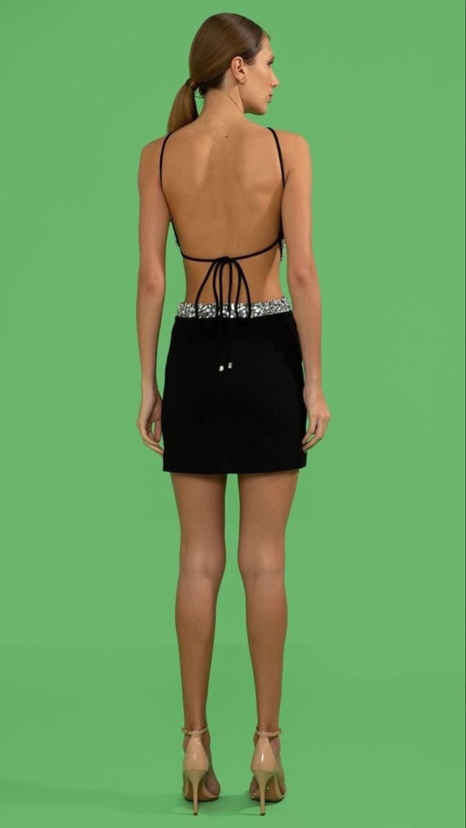 Vestido Preto Pedrarias Frente Única - PatBo