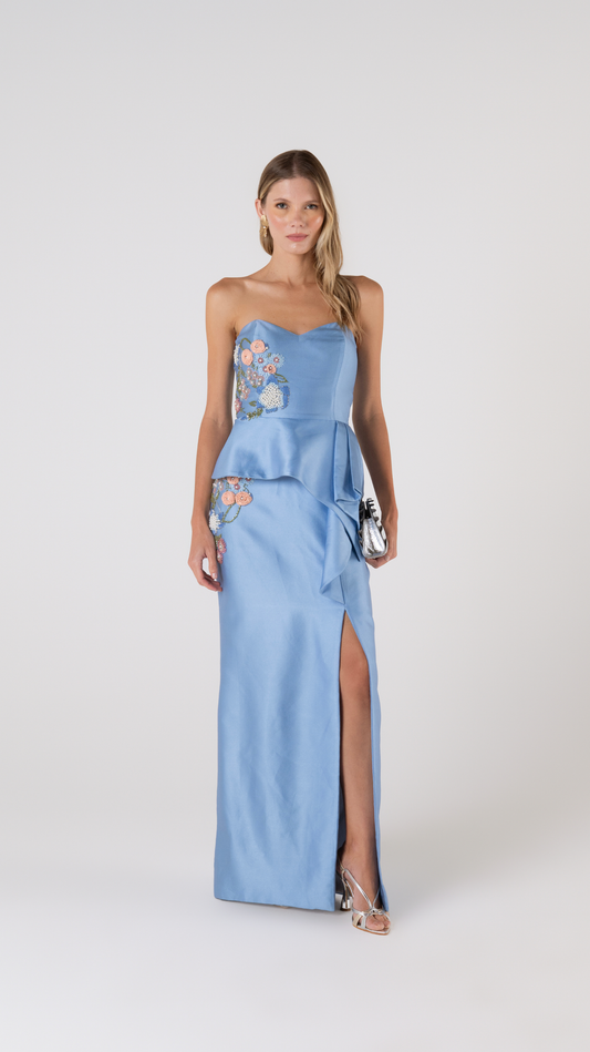 Vestido Belle Fleur em Azul Serenity - PatBo