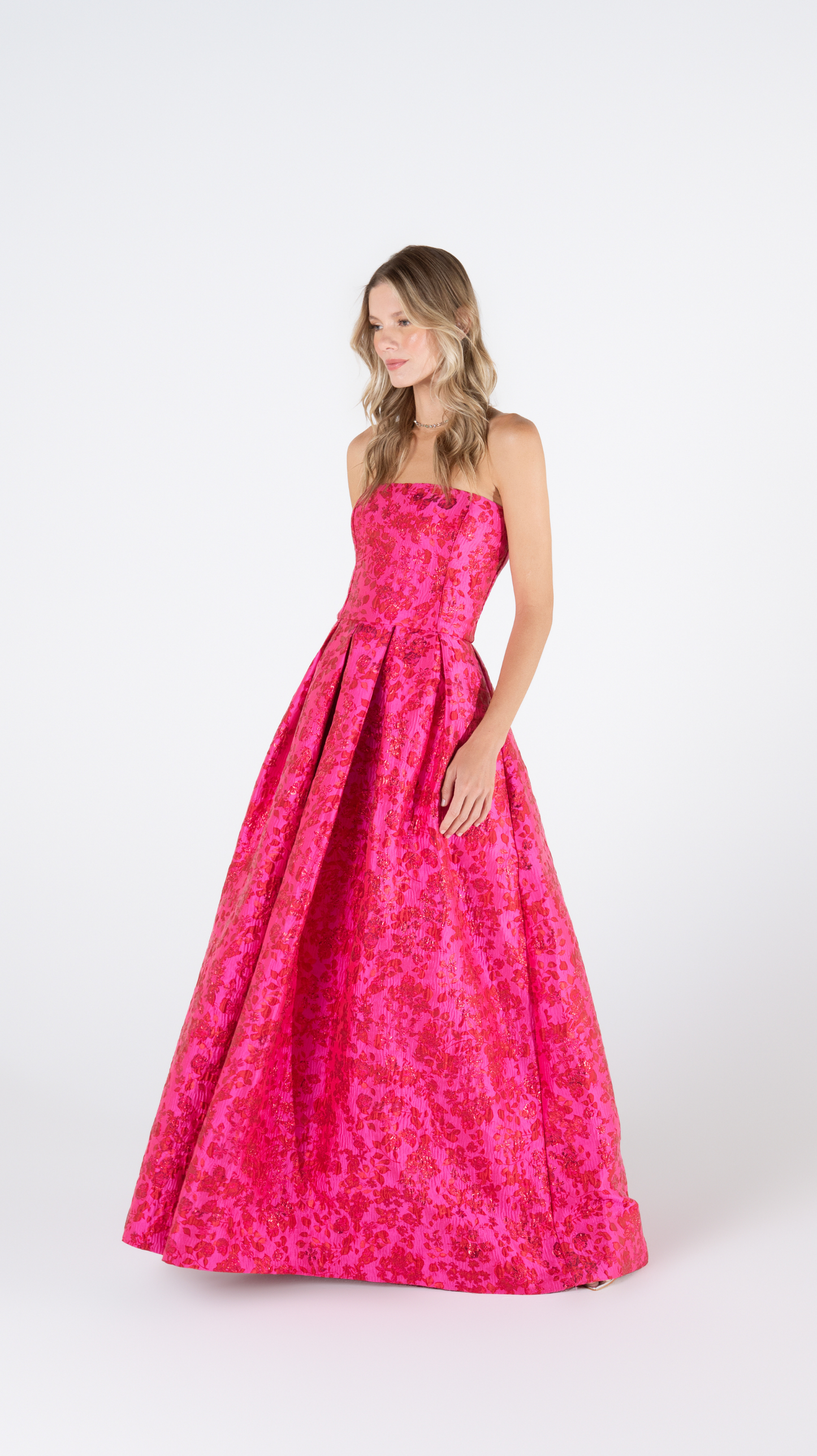 Vestido Romance em Fúcsia Jacquard