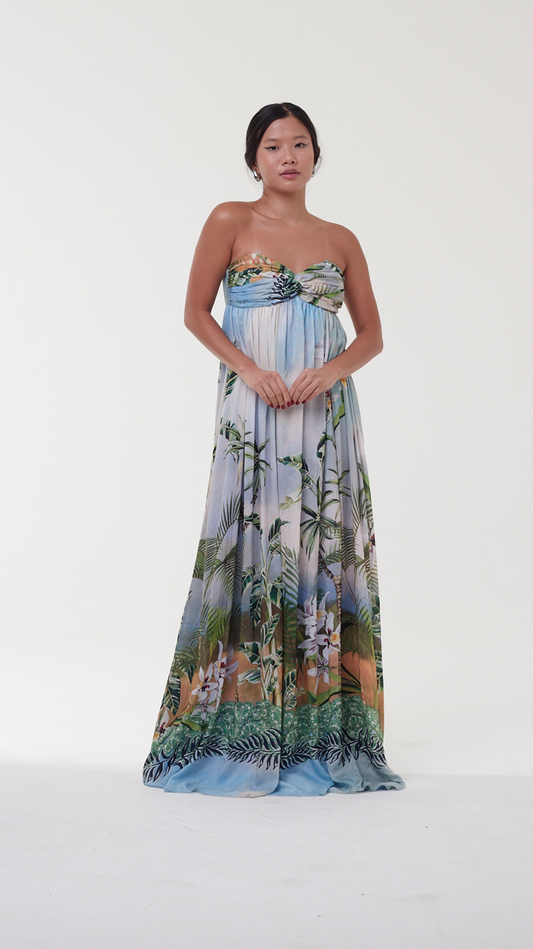 Vestido Longo Tropical Sky Azul - PatBo