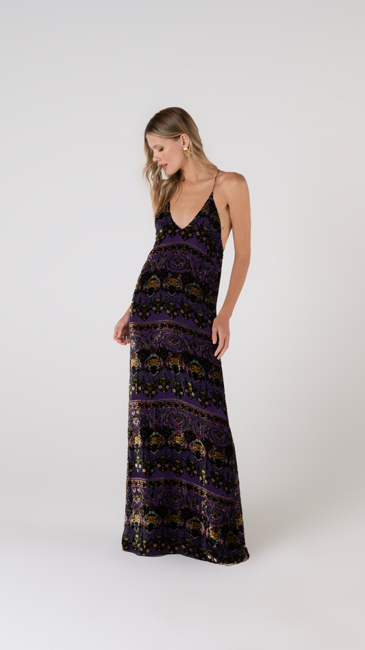 Vestido Longo Fluído Com Decote Profundo Nas Costas - Animale