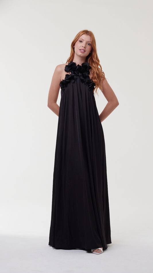 Vestido Longo Cetim Rafine Preto - PatBo