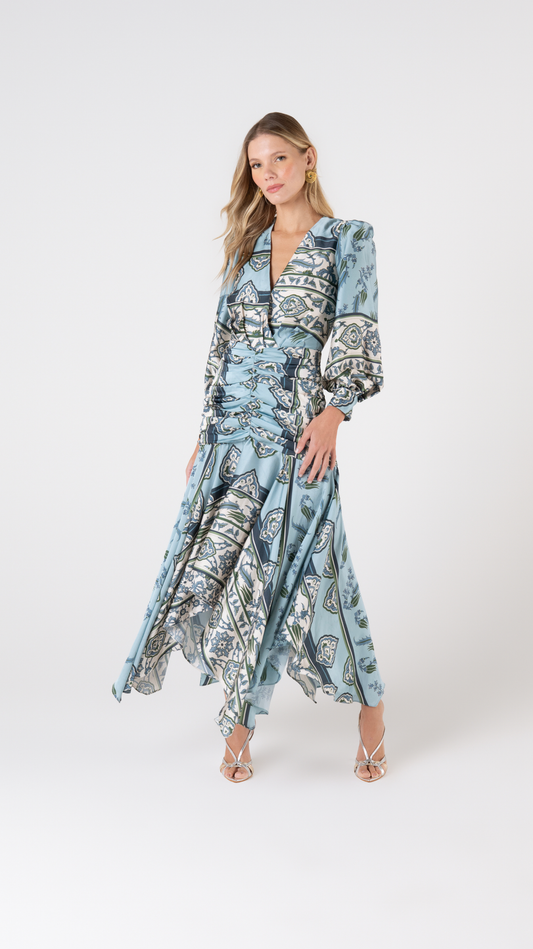 Vestido Midi Azul em Print - PatBo