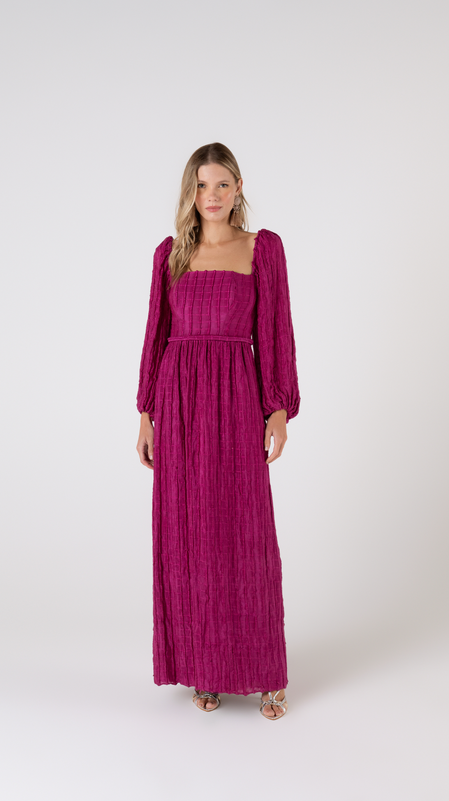 Vestido Longo Magenta Texturizado - Aya