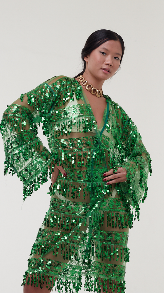 Kimono Verde Puro Brilho - Mariana Penteado