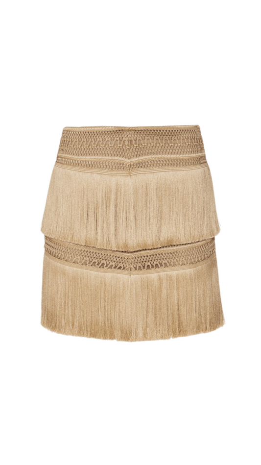 Saia Curta Color Fringe Bege - PatBo