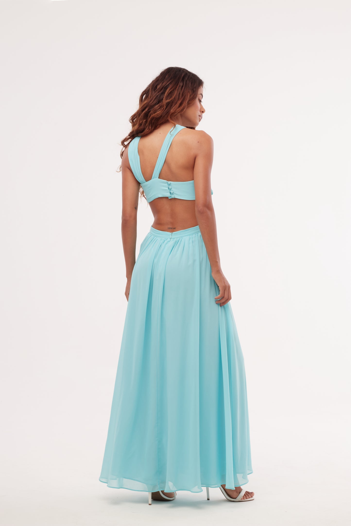 Vestido Longo Chiffon Alças Cruzadas Azul - PatBo