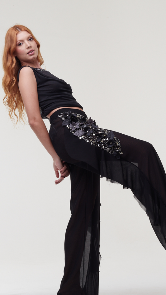 Calça Tule Com Pedrarias - Hisha