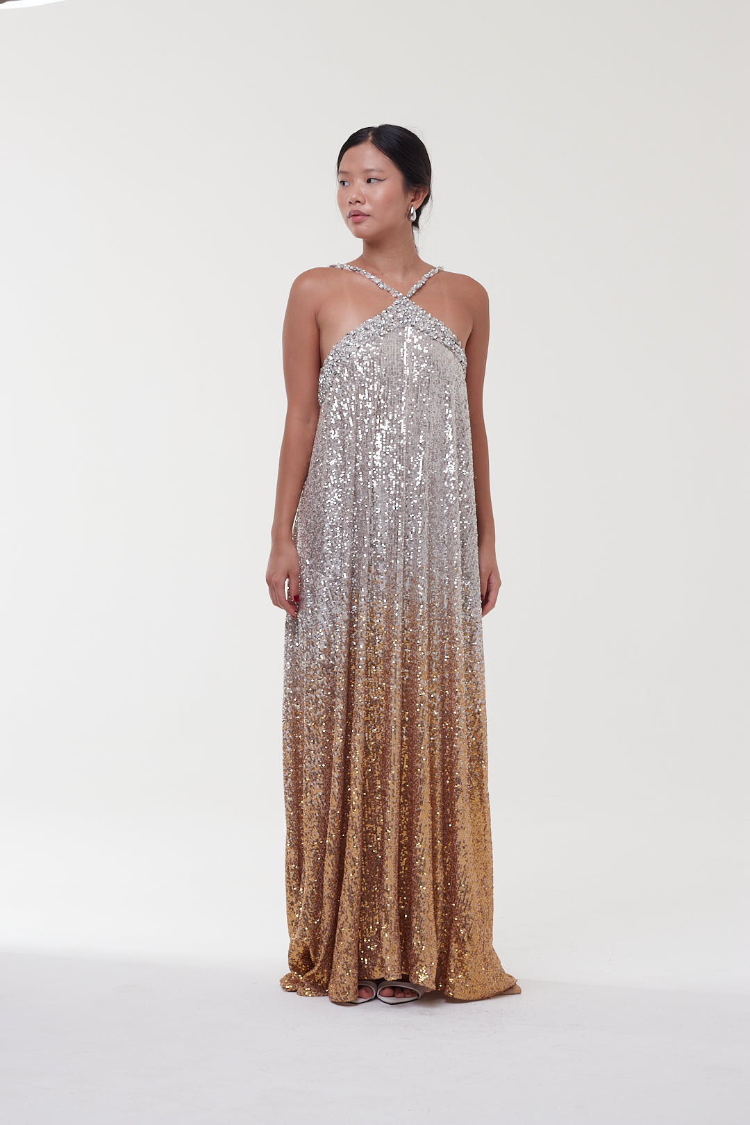 Vestido PatBo Brilho Dourado e Prata