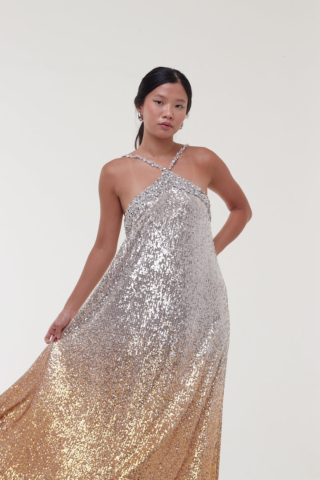 Vestido PatBo Brilho Dourado e Prata
