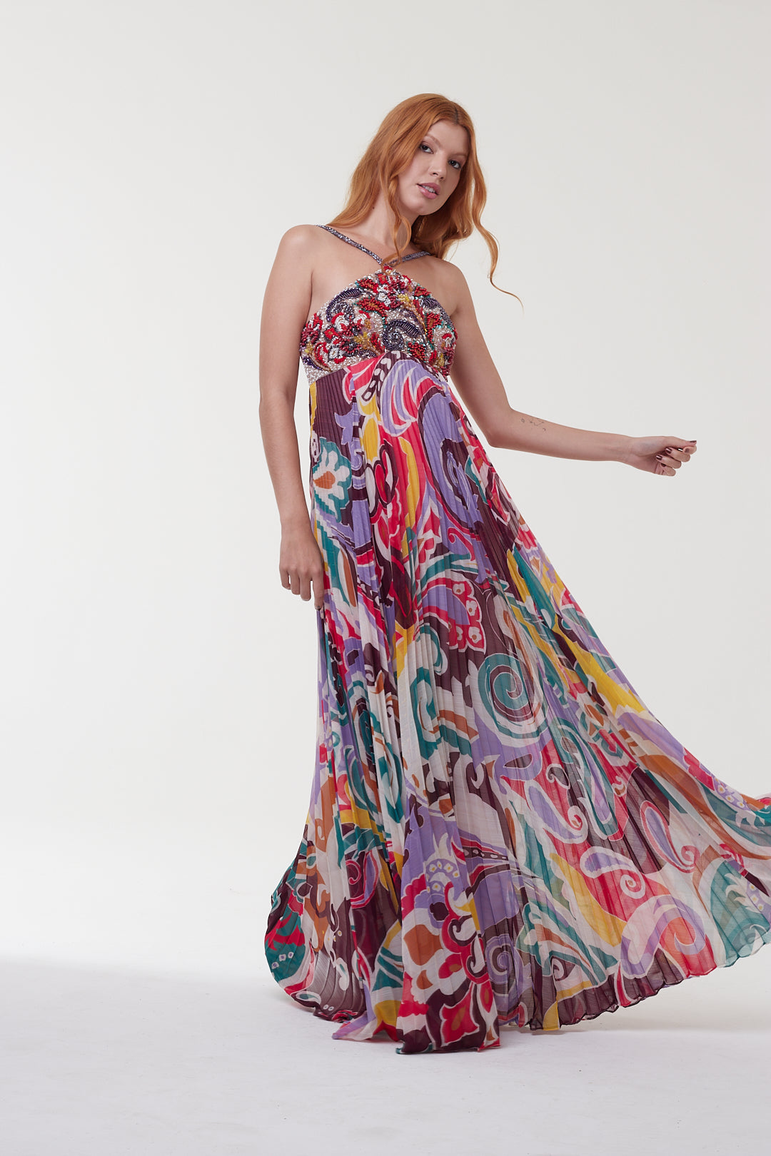 Beaded Daydreamer Pleated Gown - PatBo
