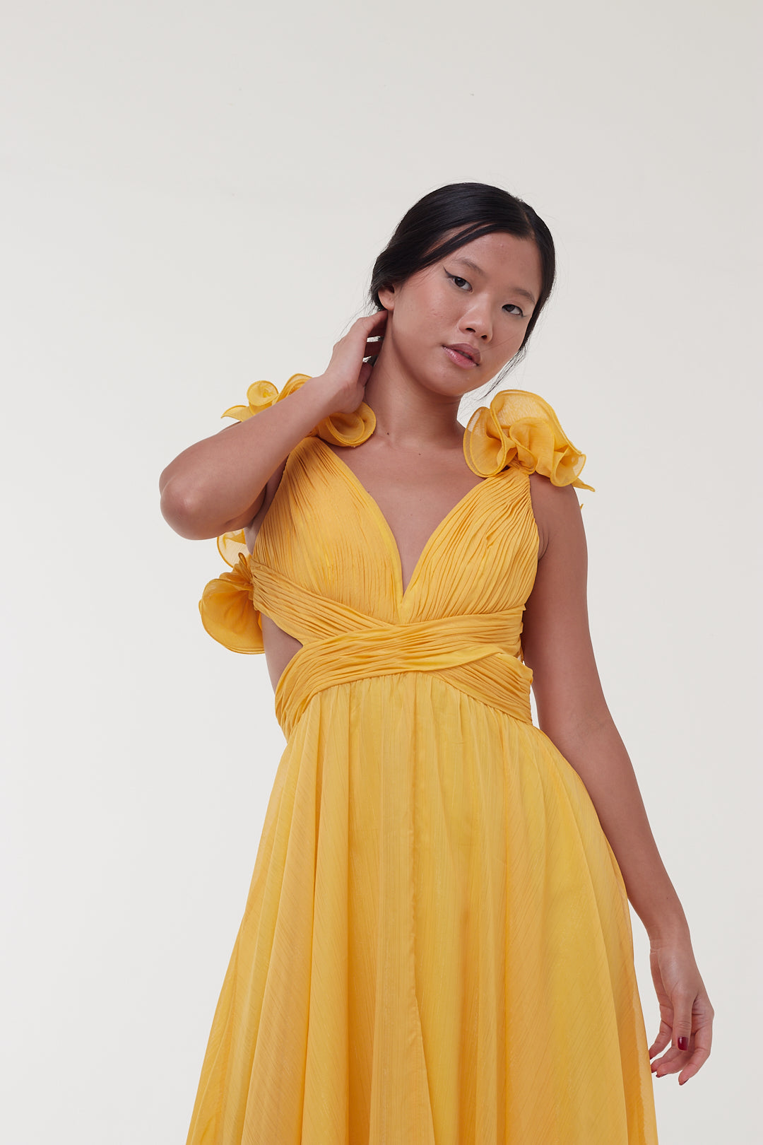 Vestido Amarelo Festa Flores 3D - Mac Duggal