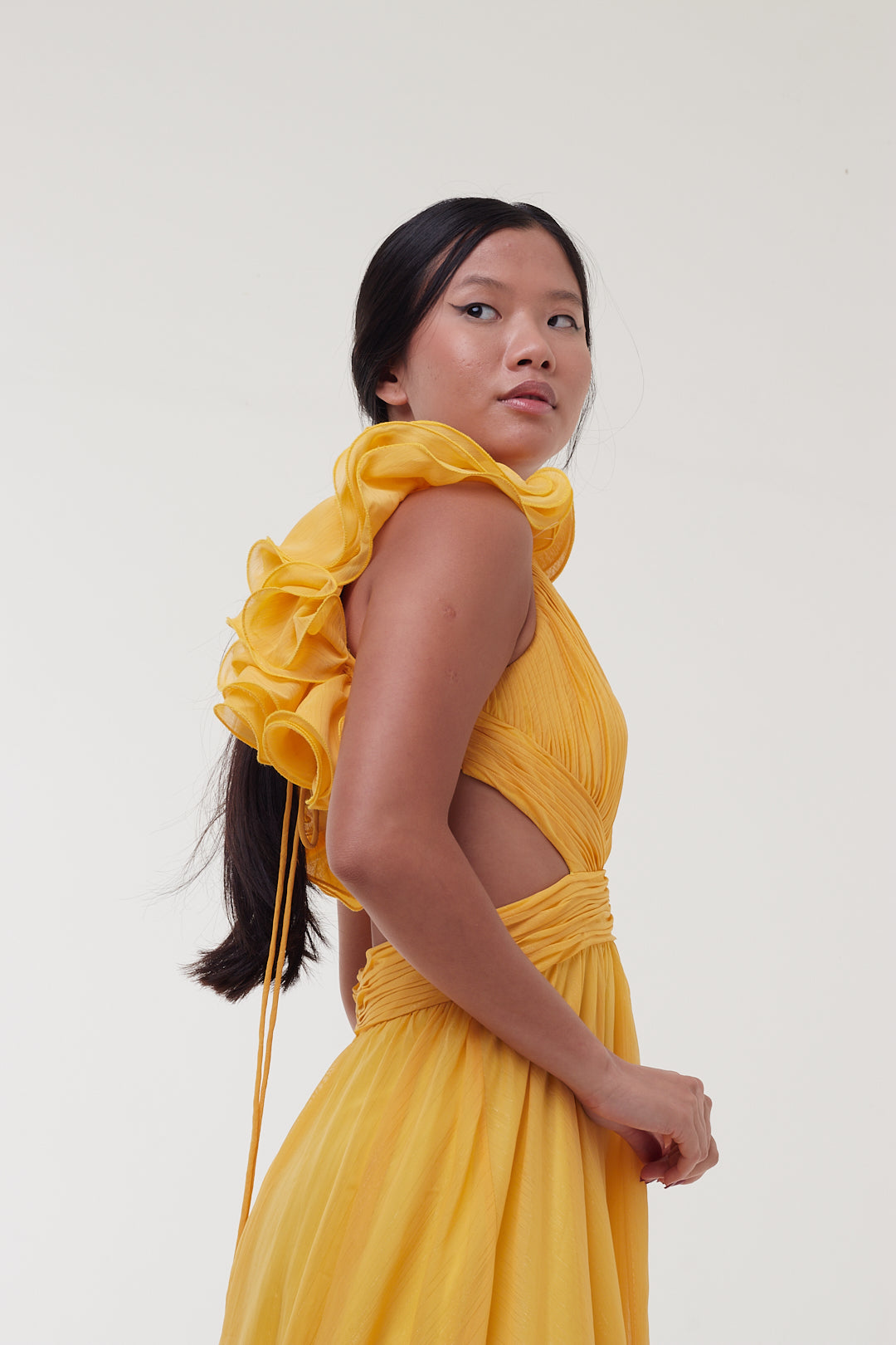 Vestido Amarelo Festa Flores 3D - Mac Duggal