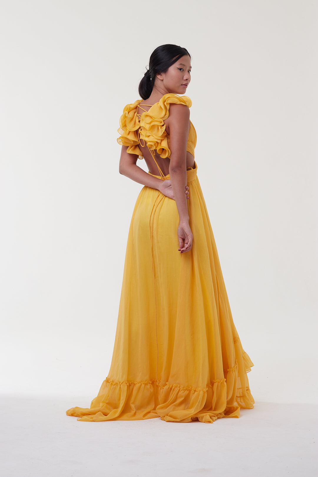 Vestido Amarelo Festa Flores 3D - Mac Duggal