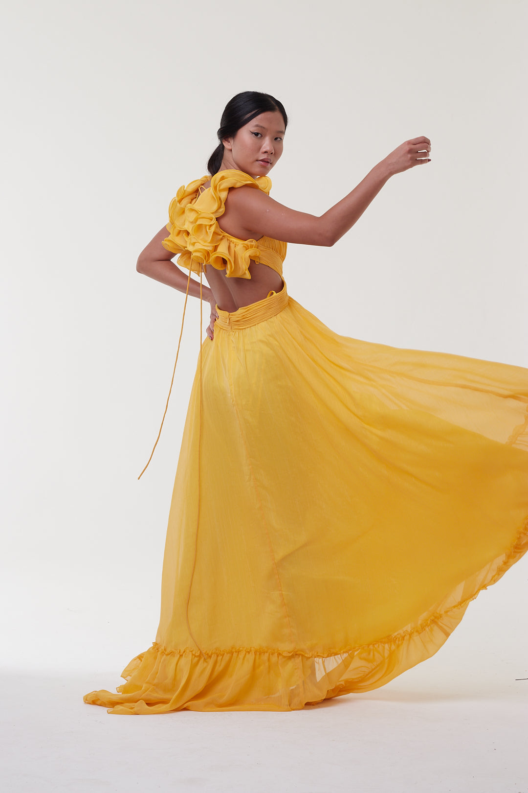 Vestido Amarelo Festa Flores 3D - Mac Duggal