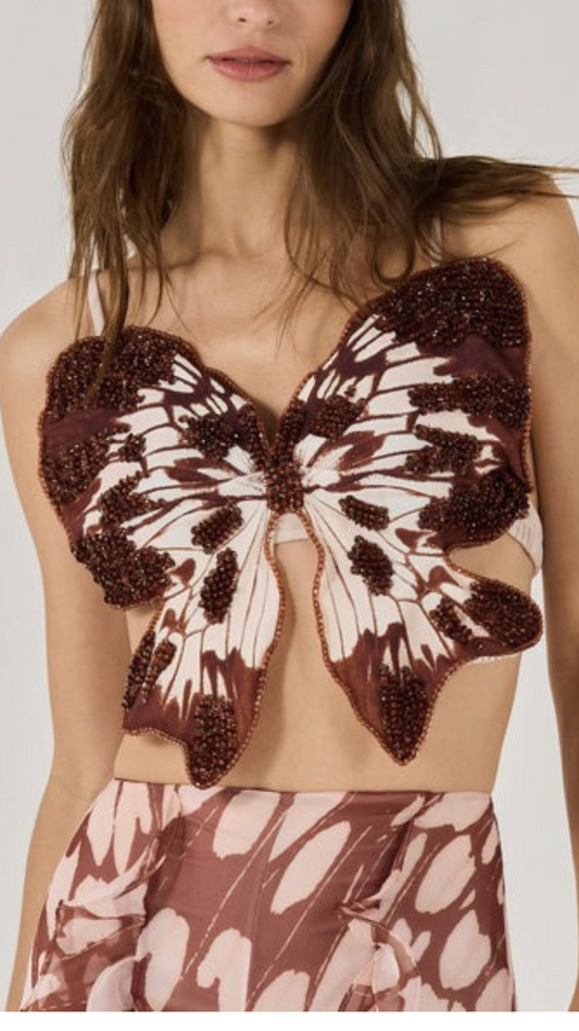 Butterfly Printed Top Bege (RUNWAY) - PatBo