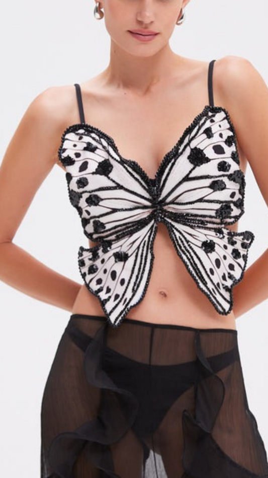 Butterfly Embroidered Top Black (RUNWAY) - PatBo