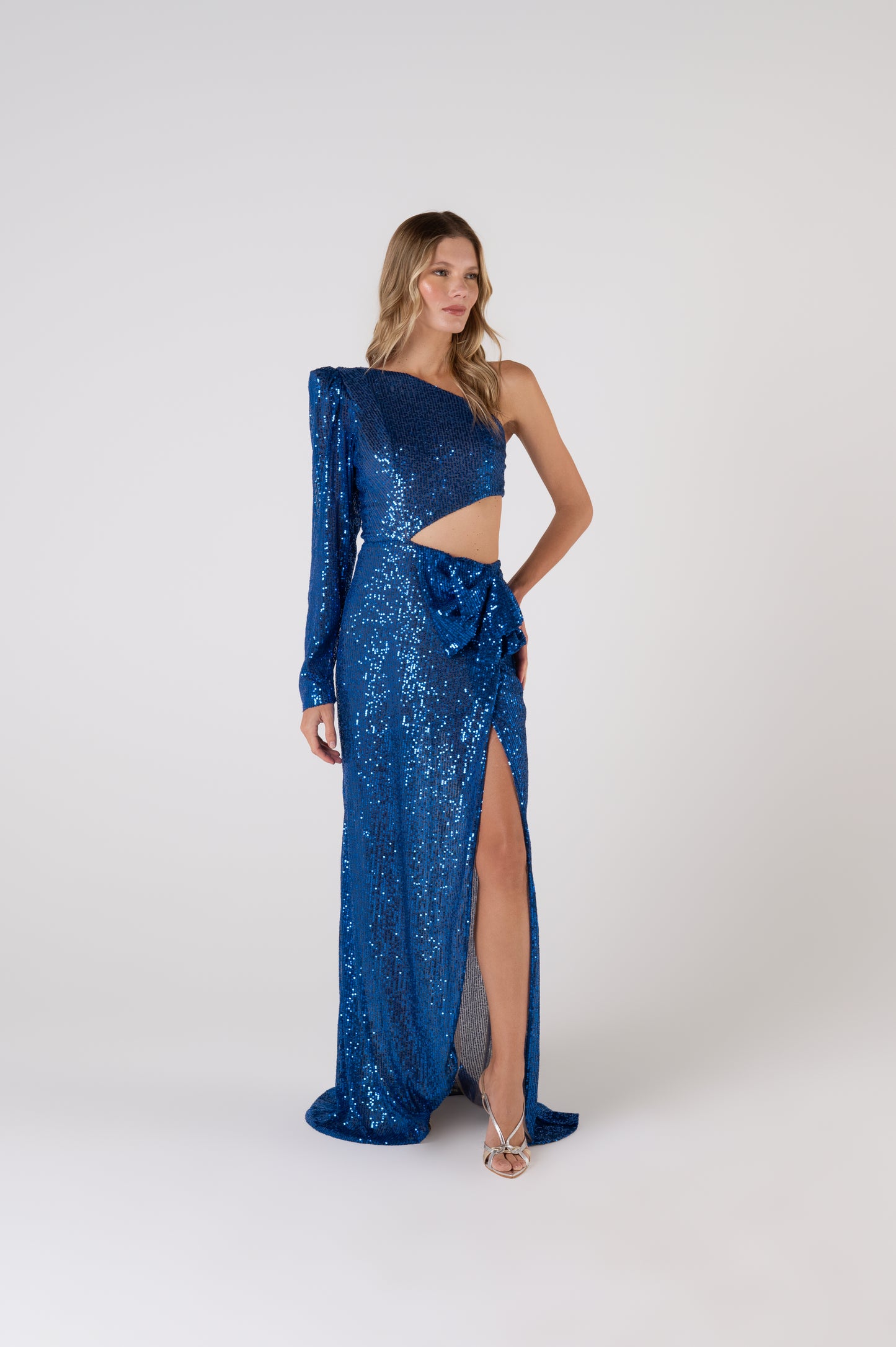 Vestido Longo Laço Paetê Duchess Azul - PatBo