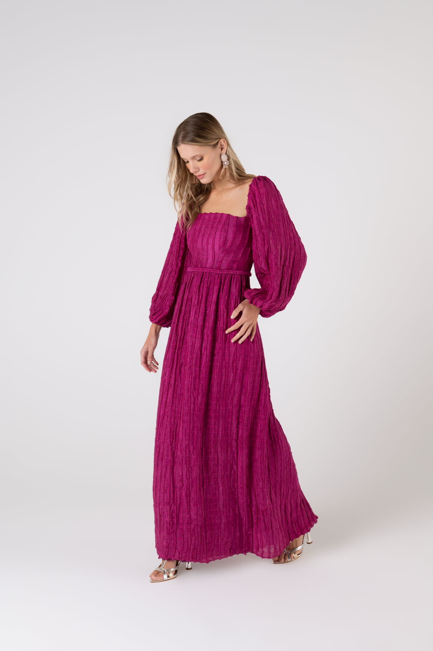 Vestido Longo Magenta Texturizado - Aya