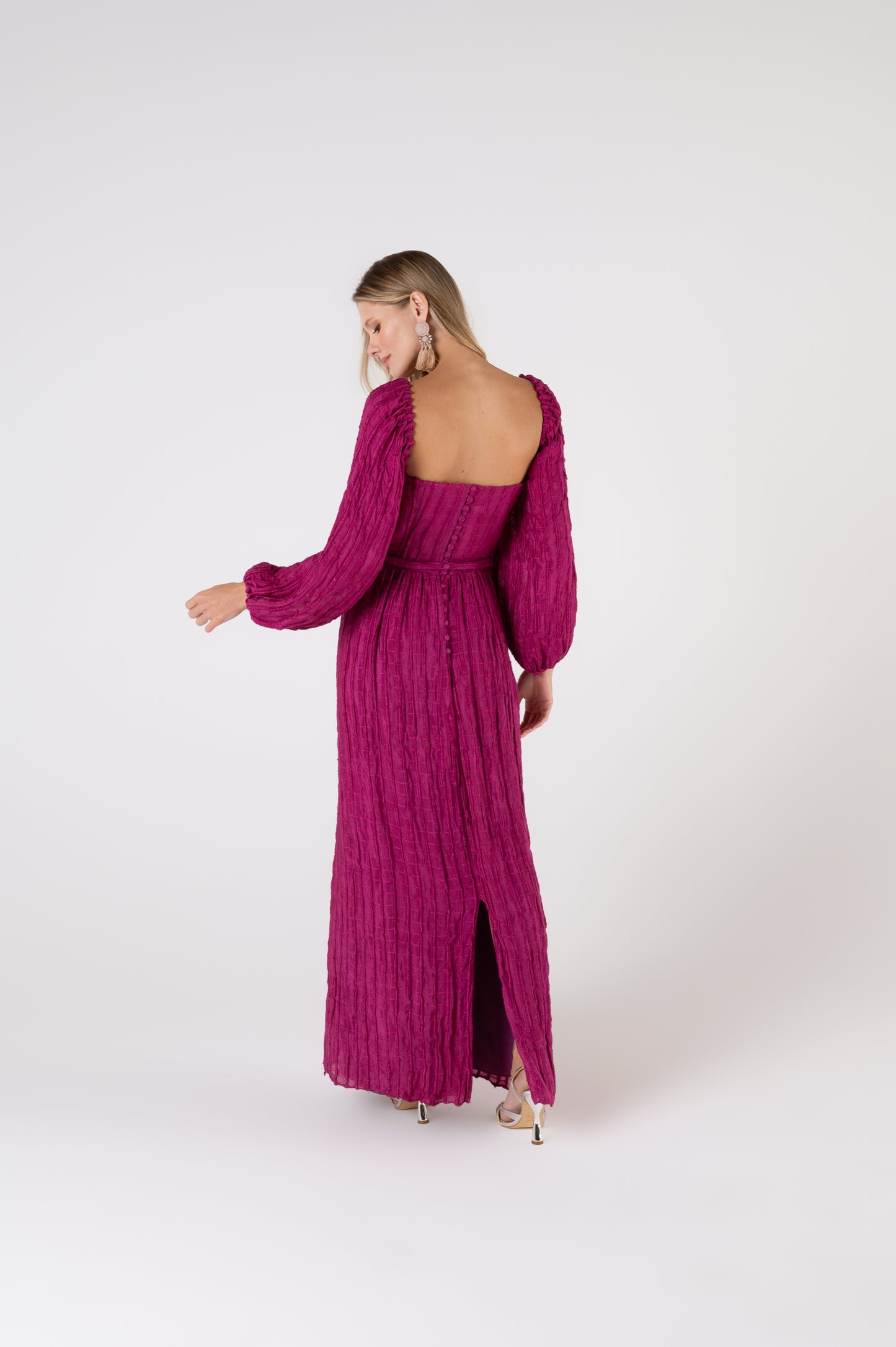 Vestido Longo Magenta Texturizado - Aya