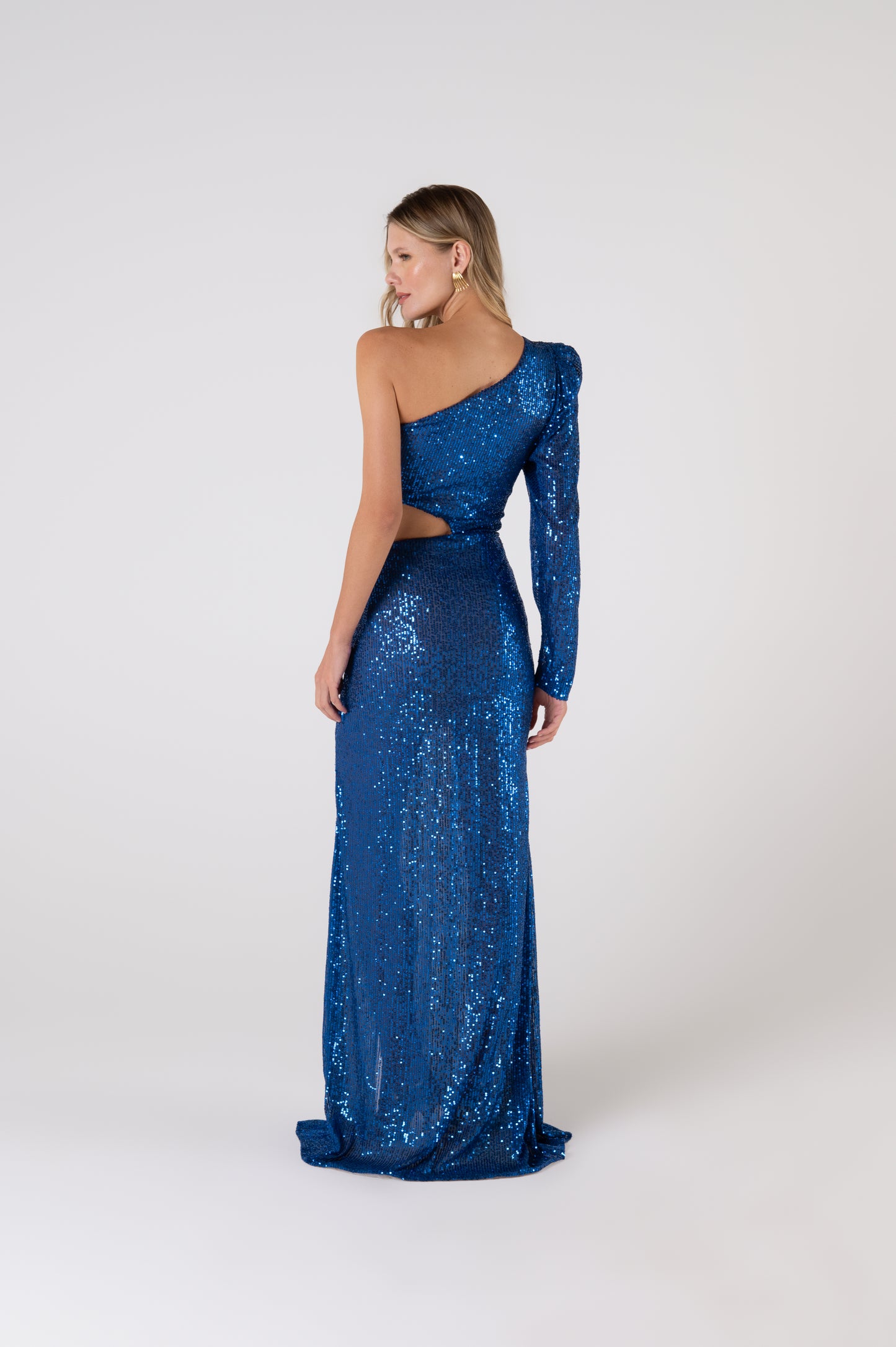 Vestido Longo Laço Paetê Duchess Azul - PatBo
