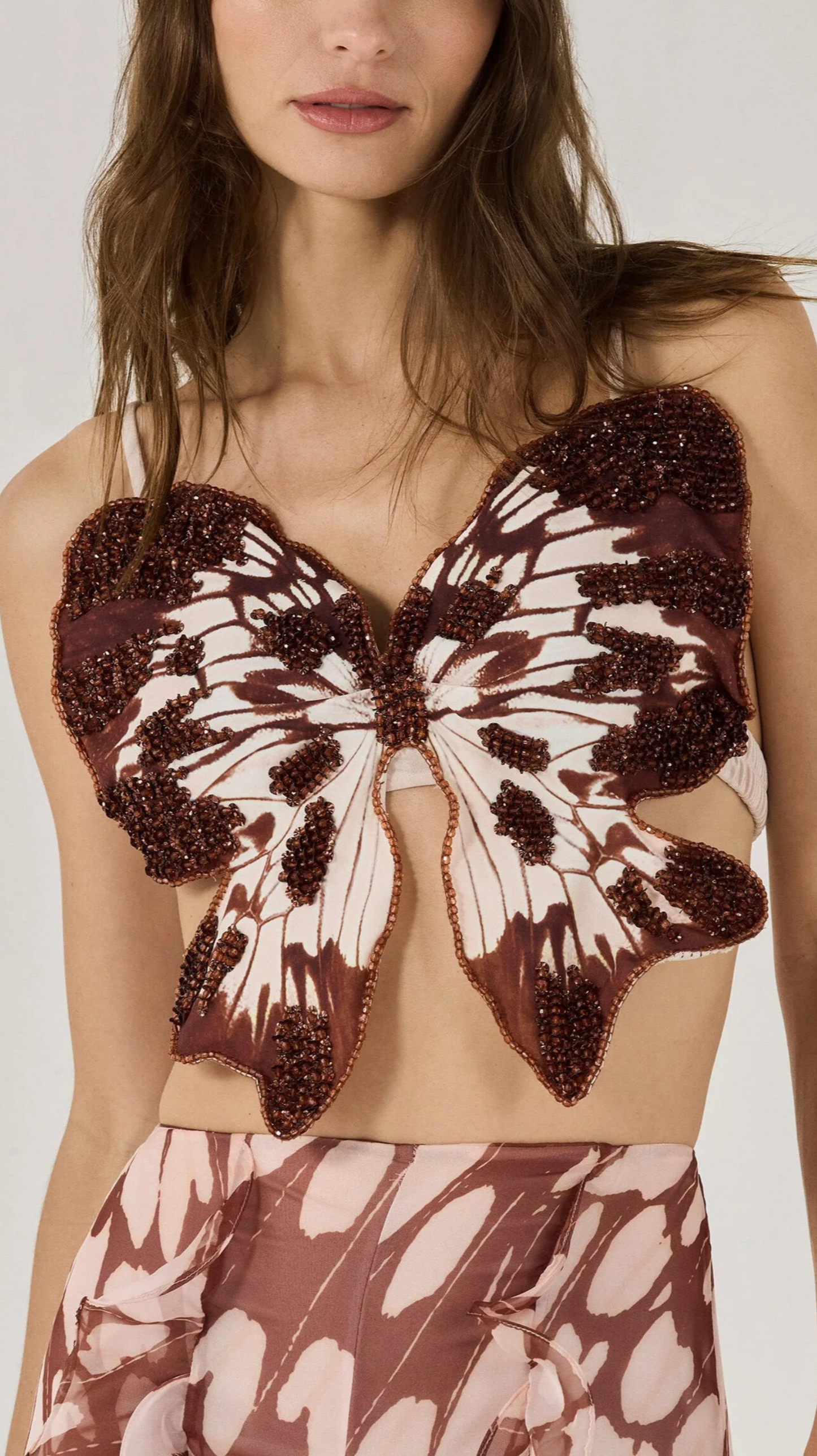 Butterfly Printed Top Bege (RUNWAY) - PatBo