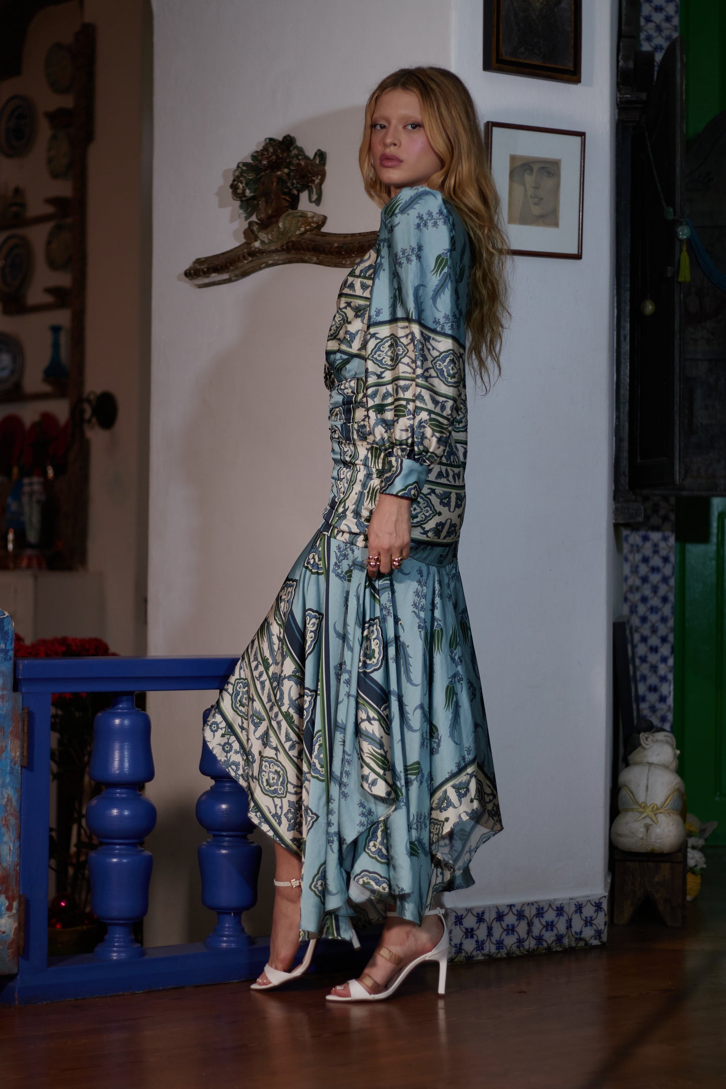 Vestido Midi Azul em Print - PatBo