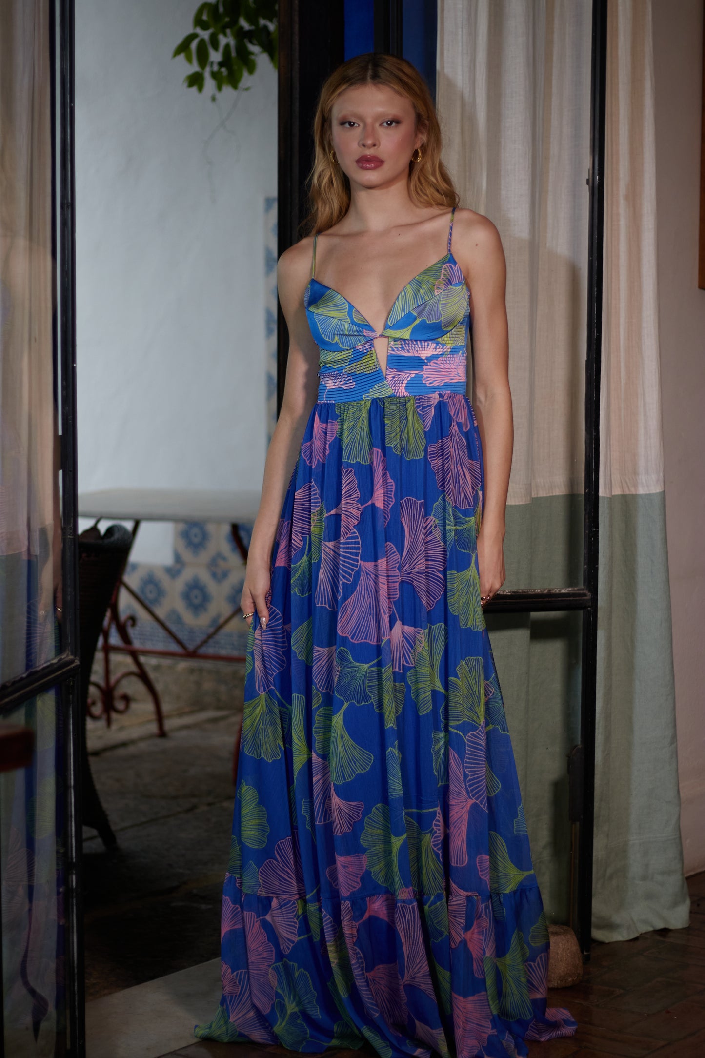 Vestido Seda Flores Azuis - PatBo