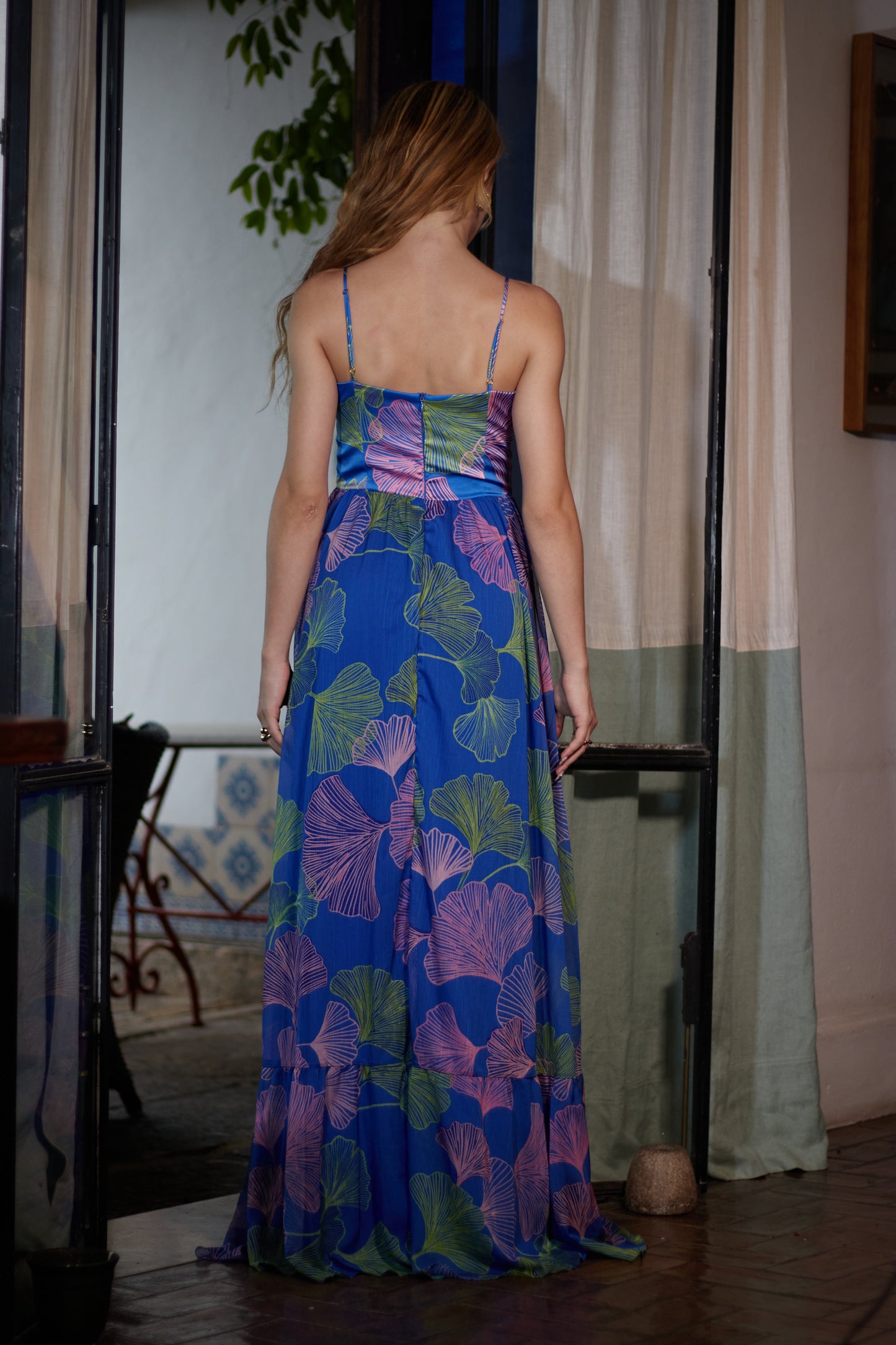 Vestido Seda Flores Azuis - PatBo