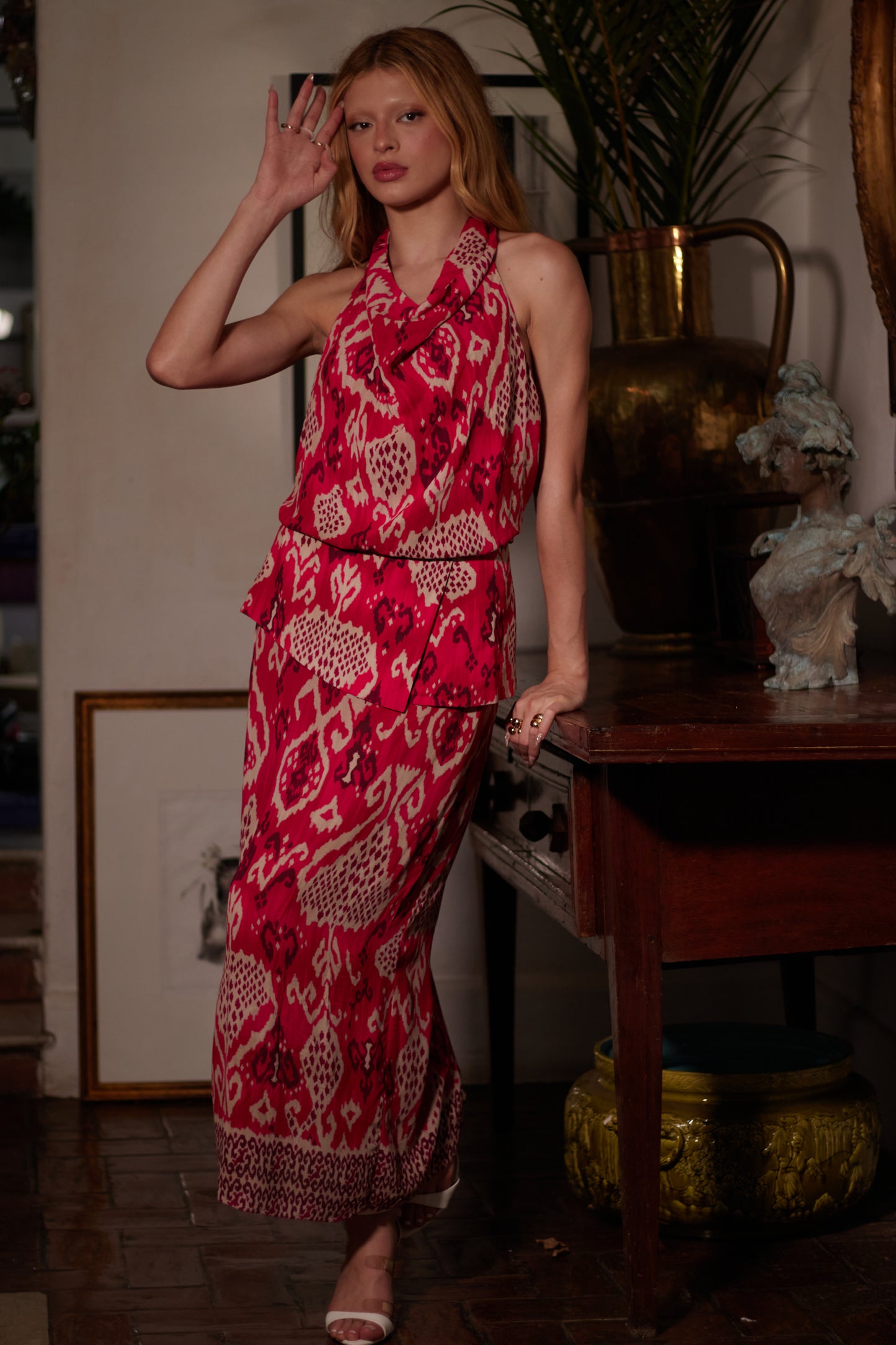 Vestido De Georgette Pesado Midi Frente Única Estampado - Animale