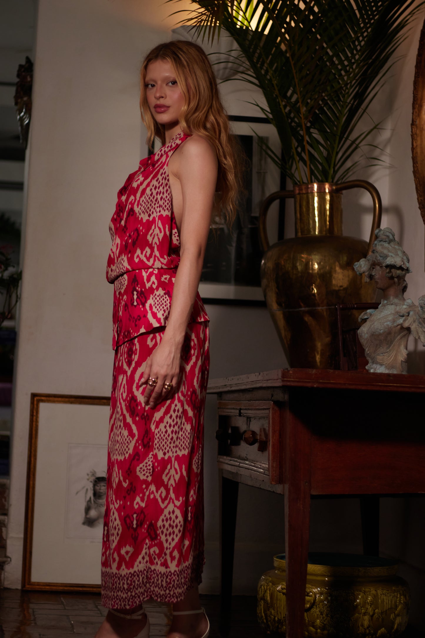 Vestido De Georgette Pesado Midi Frente Única Estampado - Animale
