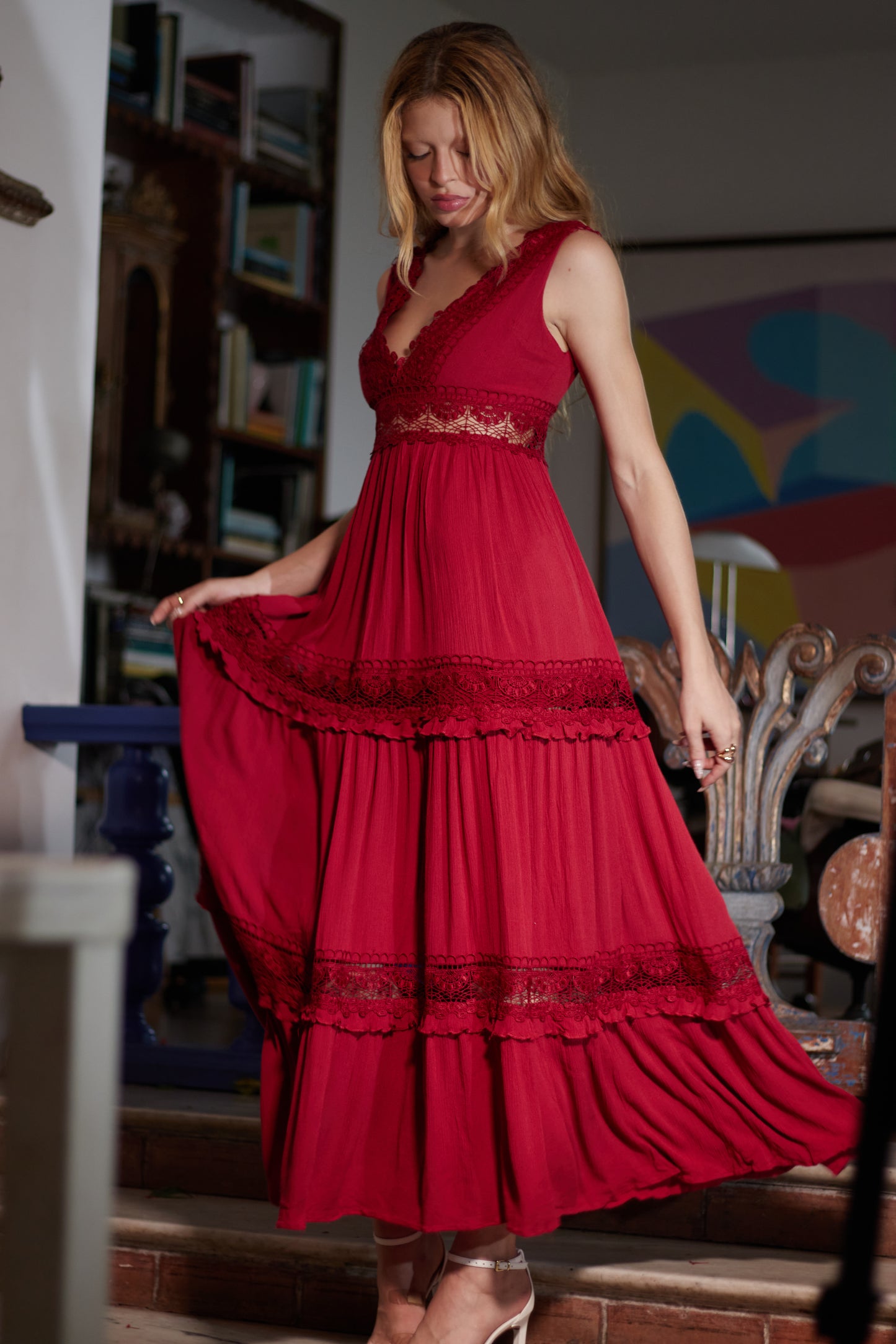 Vestido longo com renda - Forever 21