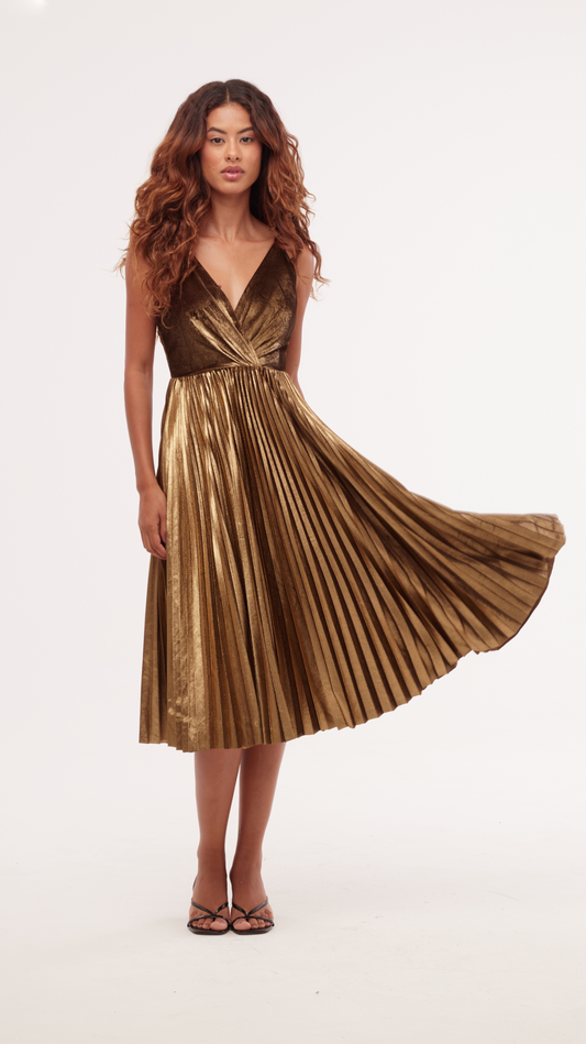 Vestido Cobre Plissado - PatBo